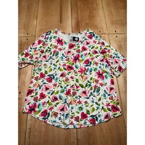 TIME AND TRU Womens XXXL Floral Print Short Sleeve V Neck T Shirt Top
